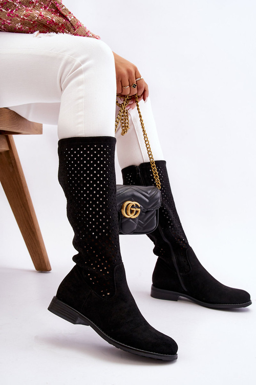 Dámske semišové topánky Openwork pred kolenom Čierne Savannah