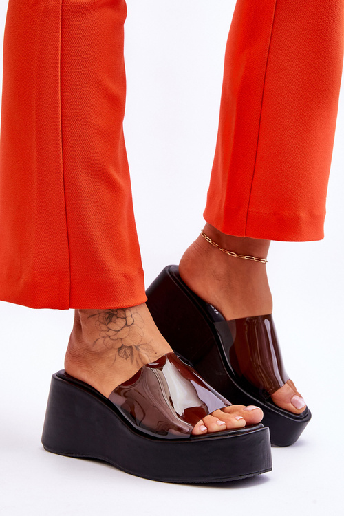 Dámské transparentní pantofle na klínku Černá Eliane