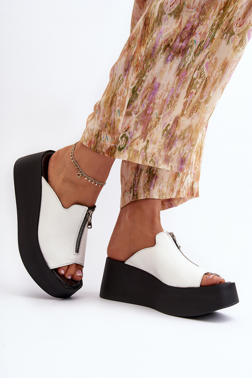 Zazoo 2916 Dámské Žabky na Masivní Platformě se Zipem Bílé