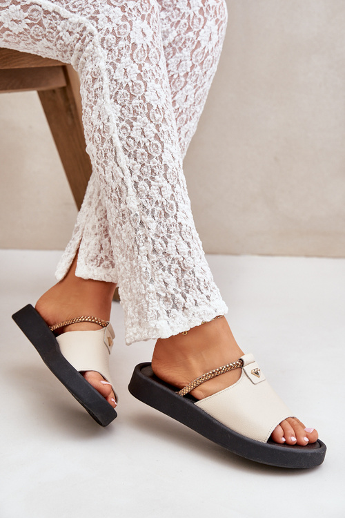 Dámské Kožené Pantofle Béžové Zazoo 2896