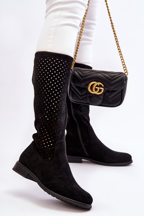 Dámske semišové topánky Openwork pred kolenom Čierne Savannah