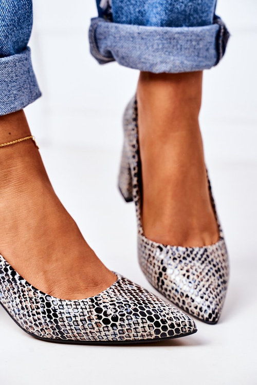 Lodičky Na Podpatku Se Zvířecím Vzorem Lewski Shoes 2801 Černé-Modré