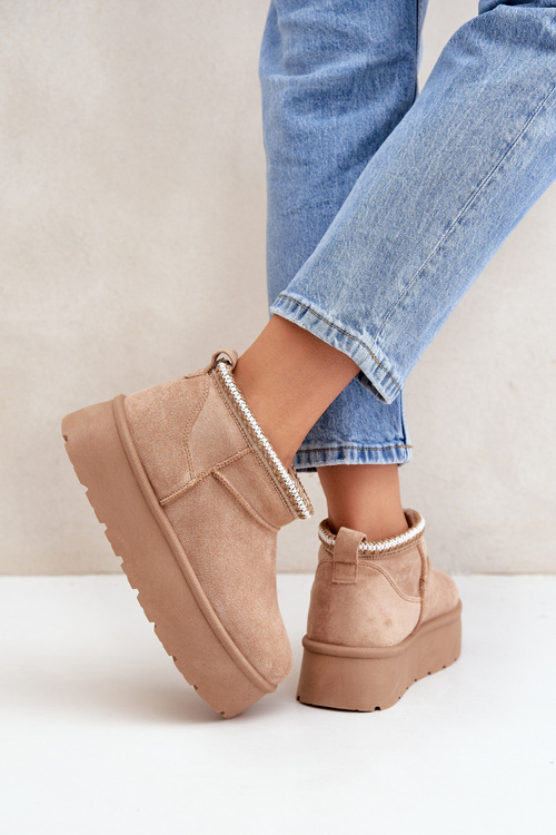 Sněhule na platformě s ozdobným vyšíváním béžové Heslania