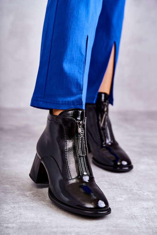 Dámské lakované kozačky se zipy Černe Cristel