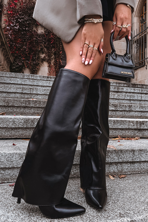 Zateplené čižmy na podpätku s prevráteným zvrškom čierne Tamonia