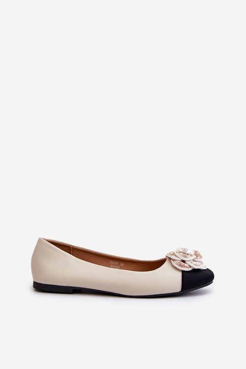 Dámské baleríny z ekologické kůže s ozdobným detailem béžové Divinella