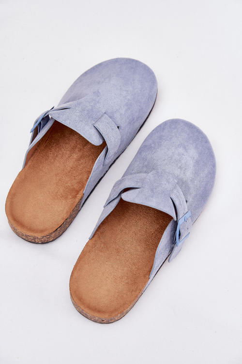 Dámské pantofle a na korkové platformě s přezkou modré Klarae