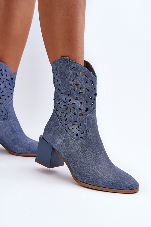 Džínové Botky S Korálkovou Špičkou Na Podpatku Modré Irvelame
