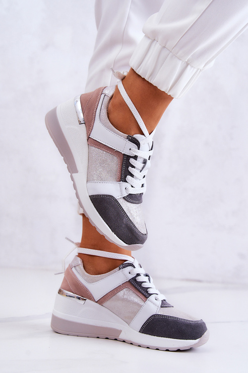 Kožené sportovní boty Tenisky na klínu Stříbrno-šedá Elissa