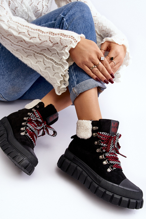 Zateplené boty trapery na tlusté podrážce černé Ralotta
