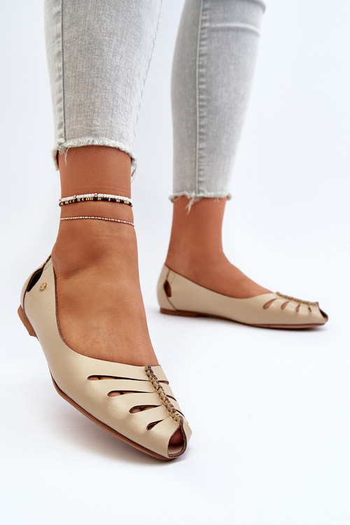 Zazoo 10009 Pohodlné Dámské Kožené Baletky Beige