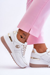 Dámské kožené sportovní boty na klínku Bílá a zlatá Rebeca