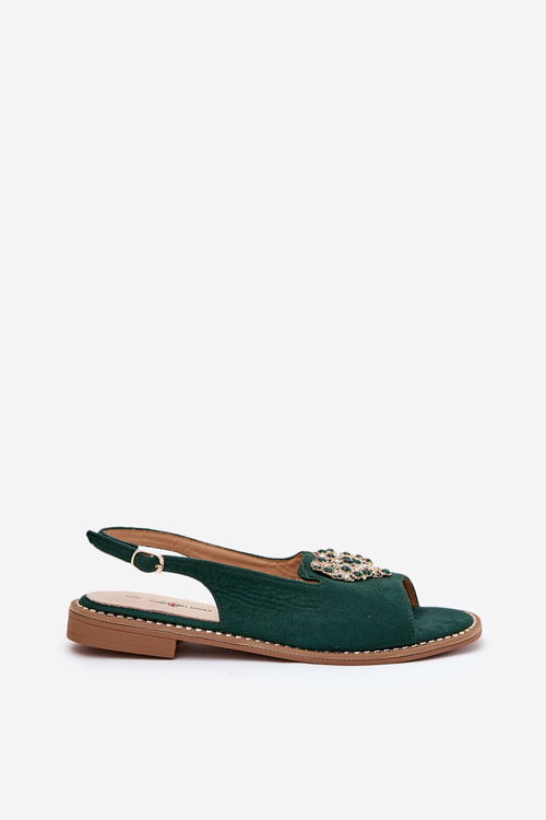 Dámské sandály s zlatým ozdobou eko semišové S.Barski KV27-059 hnědé