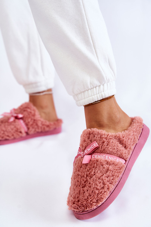 Dámska kožušina papaci s ružovými lukmi Ryana