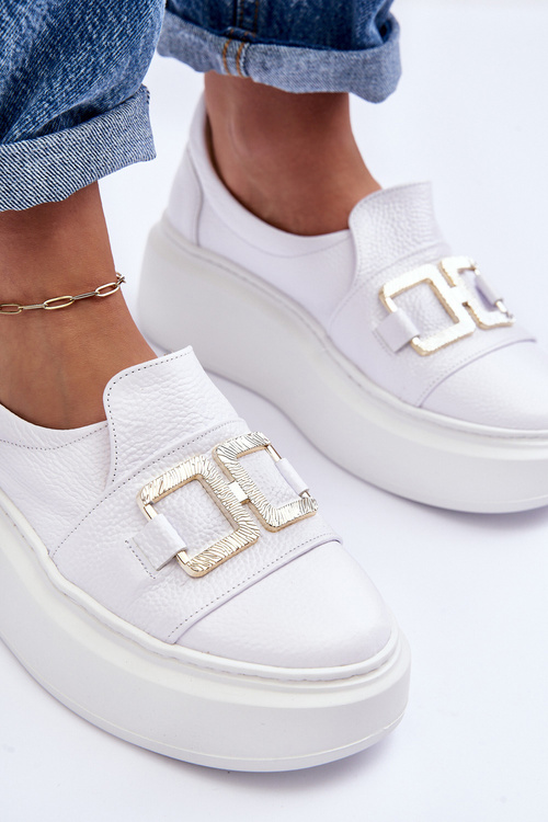 Dámske kožené topánky na platforme Białe Lewski 3398/2