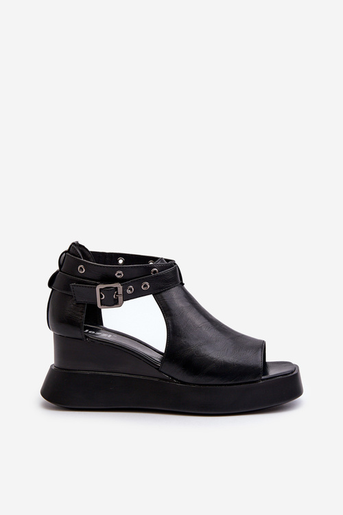 Dámske sandále na platforme a klinček z ekokože čierne Hloeli