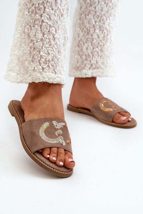 Dámské Ploché Žabky S Cekulemi S.Barski KV27-052 Hnědé