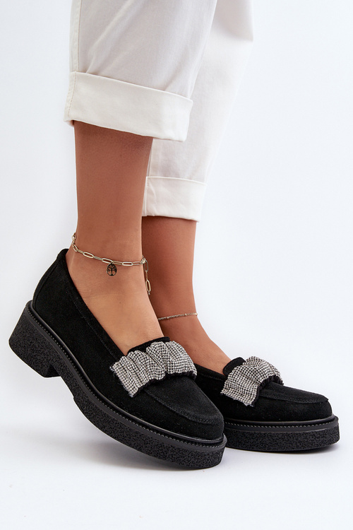 Zazoo 3419 Dámske semišové mokasíny s ozdobným pásikom Čierne