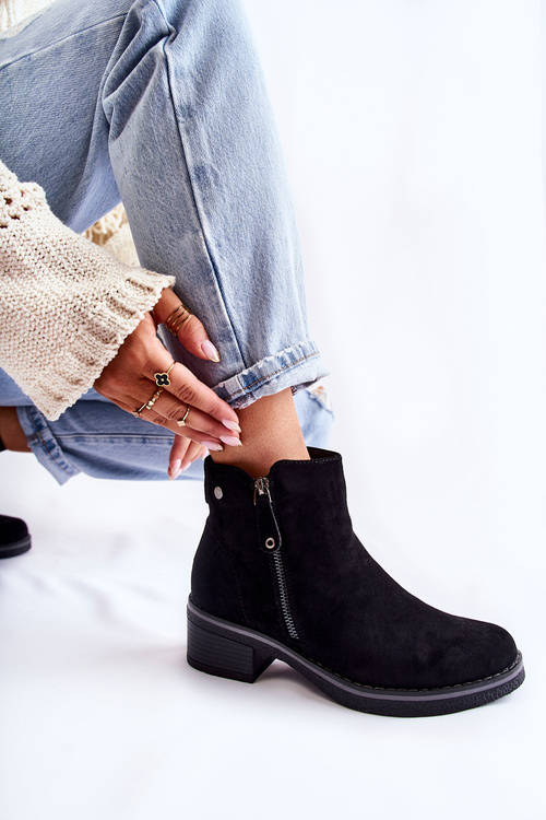 Semišové kozačky na nízkém sloupku Černá Laurisa