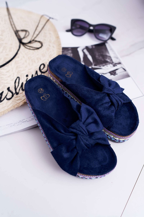 Ženské žabky s lukmi hrubá námornícka modrá podrážka Milady