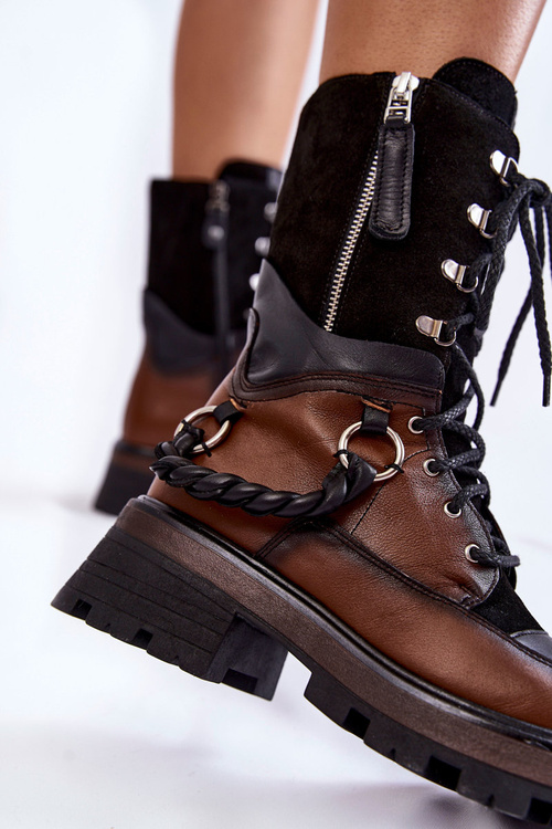 Kožené vysoké topánky Maciejka Workers 05586-29 Brown-Black