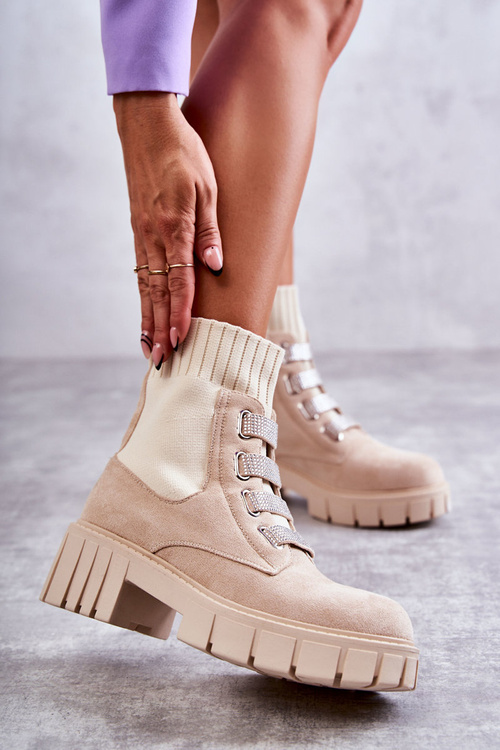 Semišove Nazouvací ponožkové boty béžove Hope