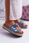 Dámske žabky s kvetmi hrubé modré podrážku amadeo
