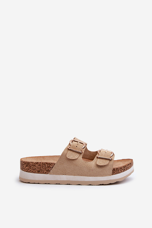 Dámské sandály na platformě s přezkami z ekokože zamszové béžové Ursila