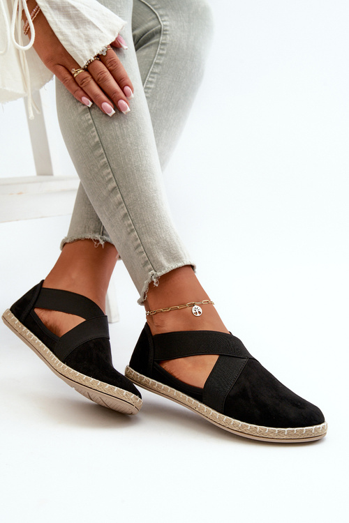 Dámske Espadrilky S Elastickými Pásmi Z Ekologickej Semiš Čierne Phaedrana