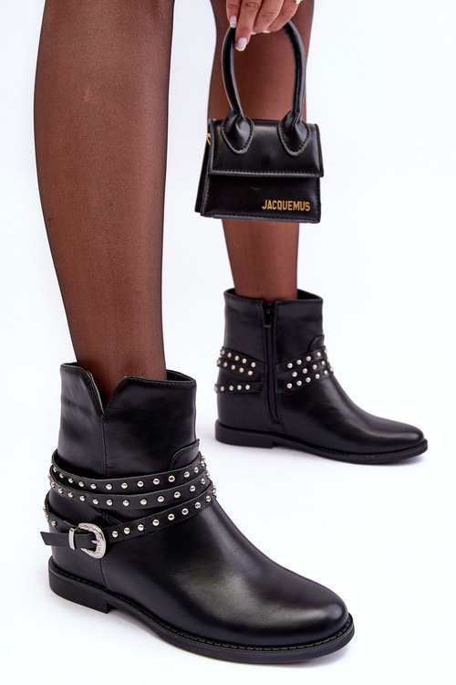 Zdobené kožené dámske ploché podpätky čierna Adkrana