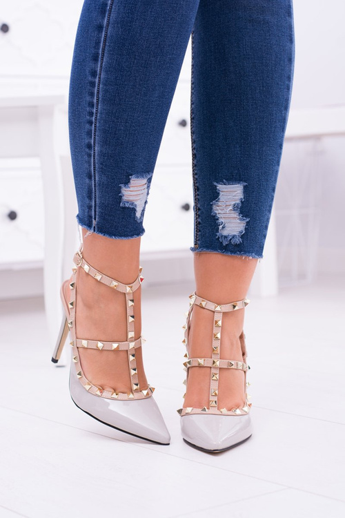 Dámske vysoké podpätky necesne lakované sivou šedou farbou Valenti