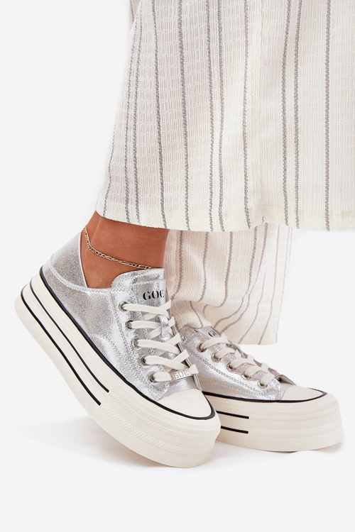 Dámské Kožené Tenisky Na Platformě GOE RR2N4108 Stříbrné