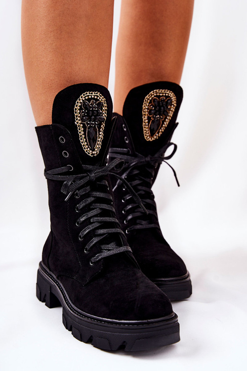 Semišové boty s ozdobou Černé Elaina