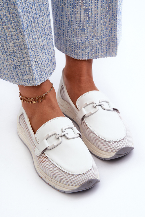 Dámské kožené mokasíny D&A TW210 Bílé