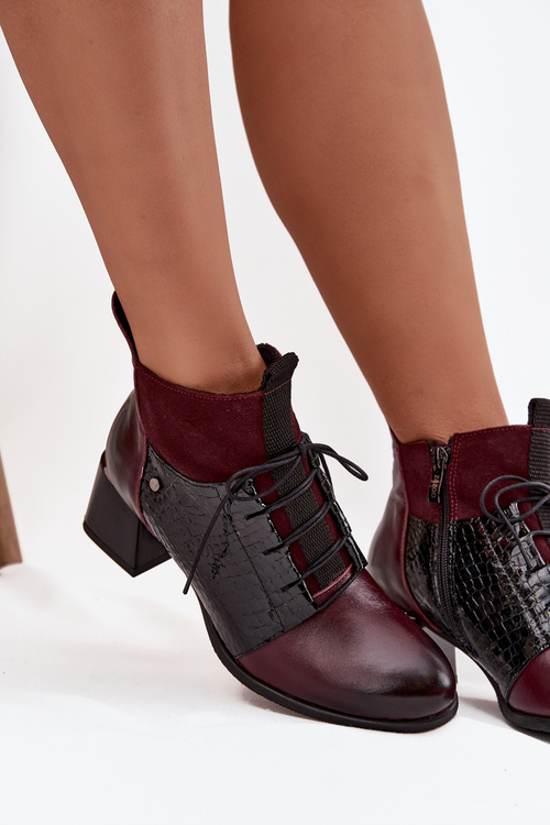 Zazoo 60503 Kožené čižmy na podpätku vyhrievané Bordó