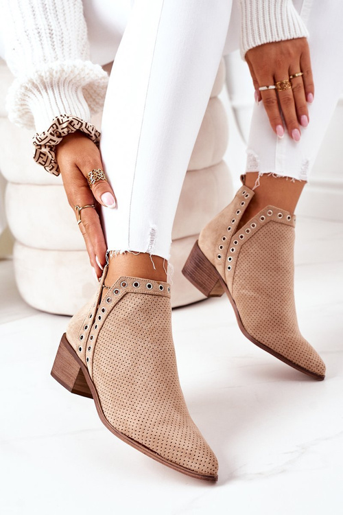 Prolamované Boty S Výřezy Béžové Western