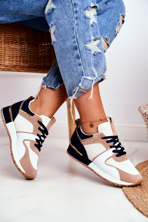 Dámske športové béžové topánky zlaté prvky klementín