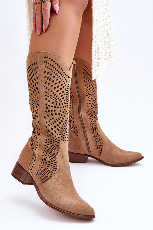 Suede Boots Cowboy topánky pred kolenom lewski topánky 3305 béžová