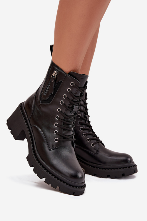 Kožené dámske čižmy na kocku s izoláciou Vinceza 86418 Čierne