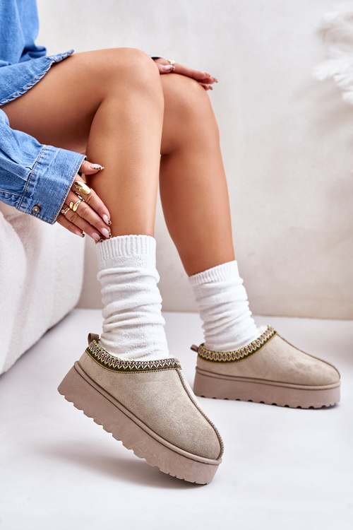 Dámske zimné topánky na platforme zateplené kožušinou zelené popruhy