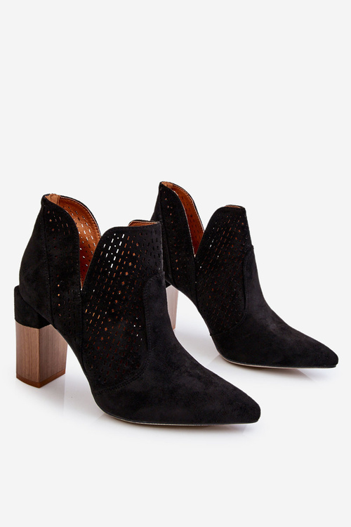 Módne semišové otvorené diela vysoké podpätky čierne Genevi