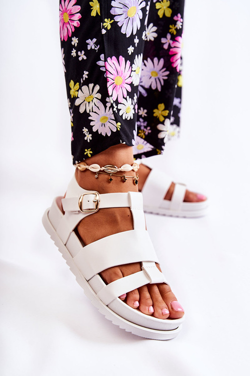 Kožené sandále na platforme bielej Tessa