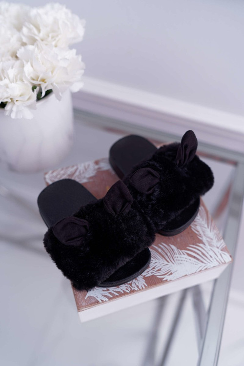 Dětské dívčí Nazouváky s kožešinou černé Thoa