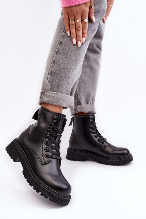 Botky Kožené Šněrovací Černé Big Star MM274375