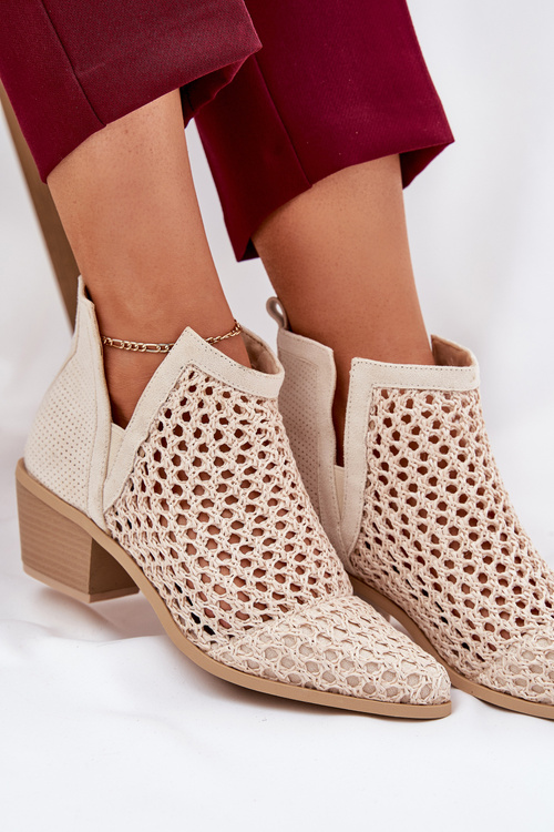 Dámské botky s výřezem a pletením na podpatku světle béžové Tulifedi