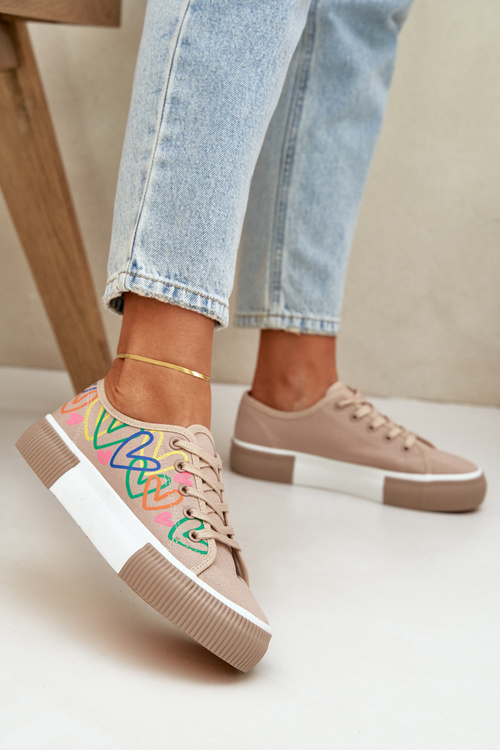 Dámské Tenisky Srdce Tmavě Béžové Fonirea