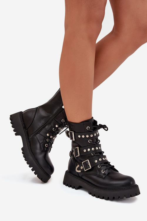 Zateplené Pracovné Topánky S Pásmi A Sponami Big Star OO274707 Čierne