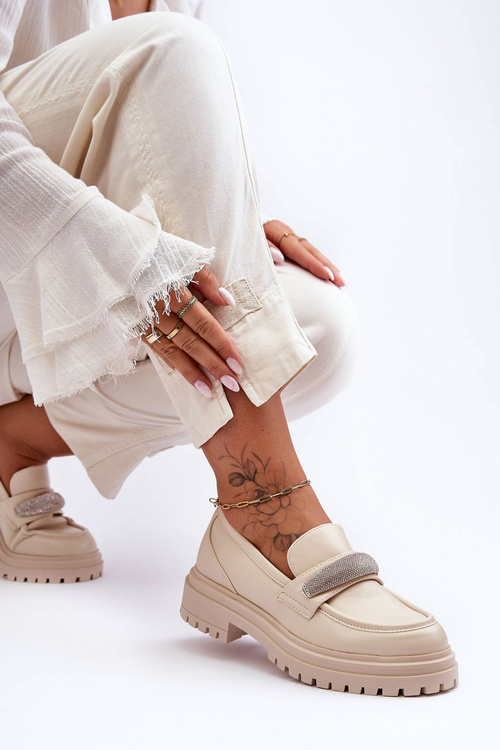 Masywní Kožené Mokasíny S Ozdobou Bežová Aricka