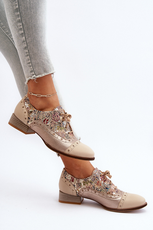 Kožené Dámské Polobotky S Dekorovaným Svrškem Maciejka 06408-04 Beige