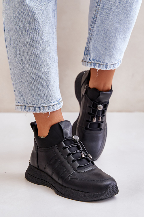 Zateplené Sportové Kožené Topánky Na Zips Čierne Artiker 55C0041